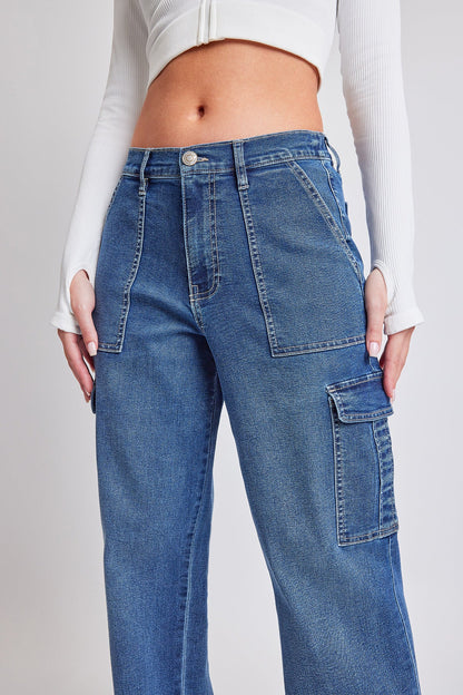 Women's Elastic Waist Straight Cargo Jean view 13 - Comfort Stretch - Womens Elastic Jeans (bottom)