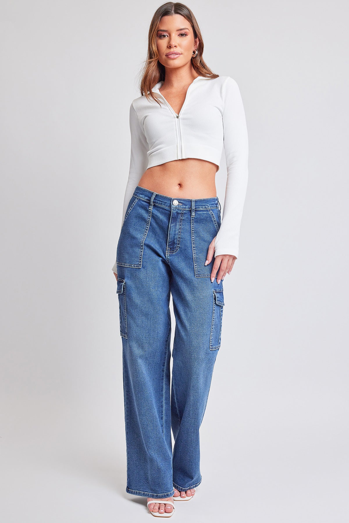Women's Elastic Waist Straight Cargo Jean view 14 - Comfort Stretch - Womens Elastic Jeans (bottom)