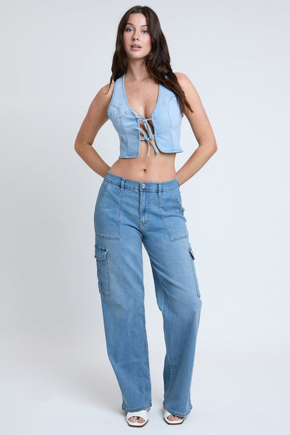 Women's Elastic Waist Straight Cargo Jean view 15 - Comfort Stretch - Womens Elastic Jeans (bottom)