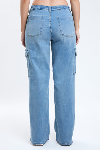 Women's Elastic Waist Straight Cargo Jean view 18 - Comfort Stretch - Womens Elastic Jeans (bottom)