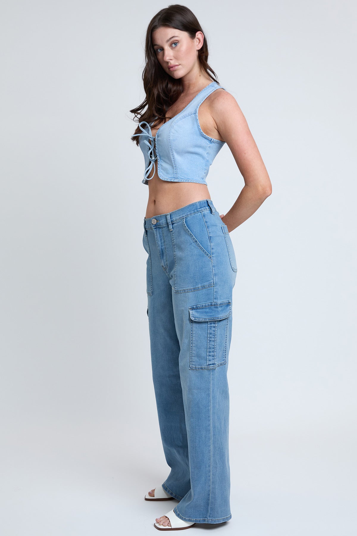 Women's Elastic Waist Straight Cargo Jean view 19 - Comfort Stretch - Womens Elastic Jeans (bottom)