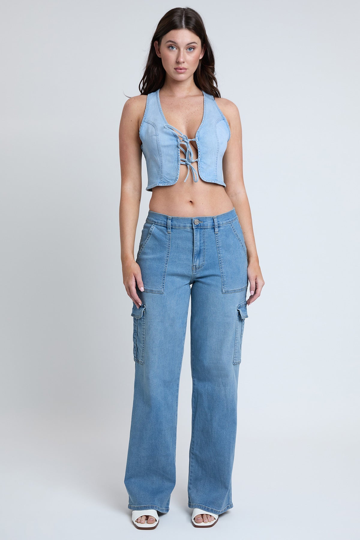 Women's Elastic Waist Straight Cargo Jean view 20 - Comfort Stretch - Womens Elastic Jeans (bottom)