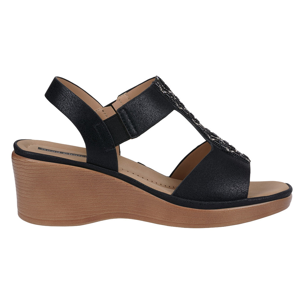 Women's Elissa Black Embellished Wedge Sandals Black view 2 (shoe) - women's elissa strappy sandals, sa - shop at us.meeeshop