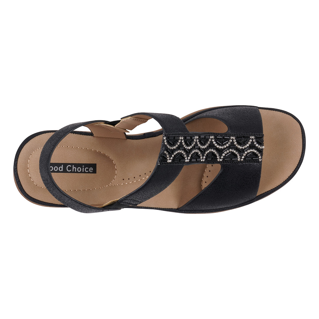 Women's Elissa Black Embellished Wedge Sandals Black view 3 (shoe) - women's elissa strappy sandals, sa - shop at us.meeeshop
