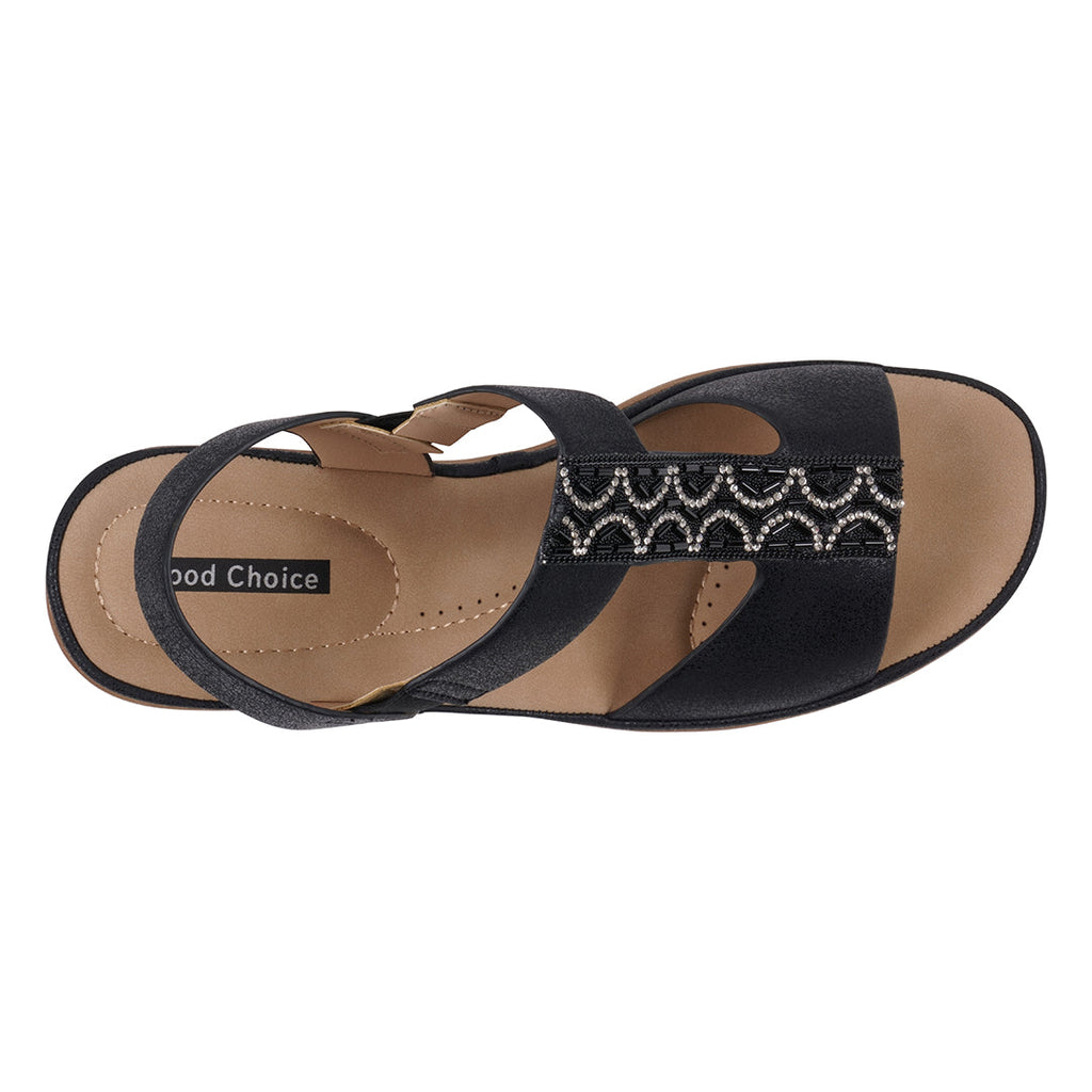 Women's Elissa Black Embellished Wedge Sandals Black view 3 (shoe) - women's elissa strappy sandals, sa - shop at us.meeeshop