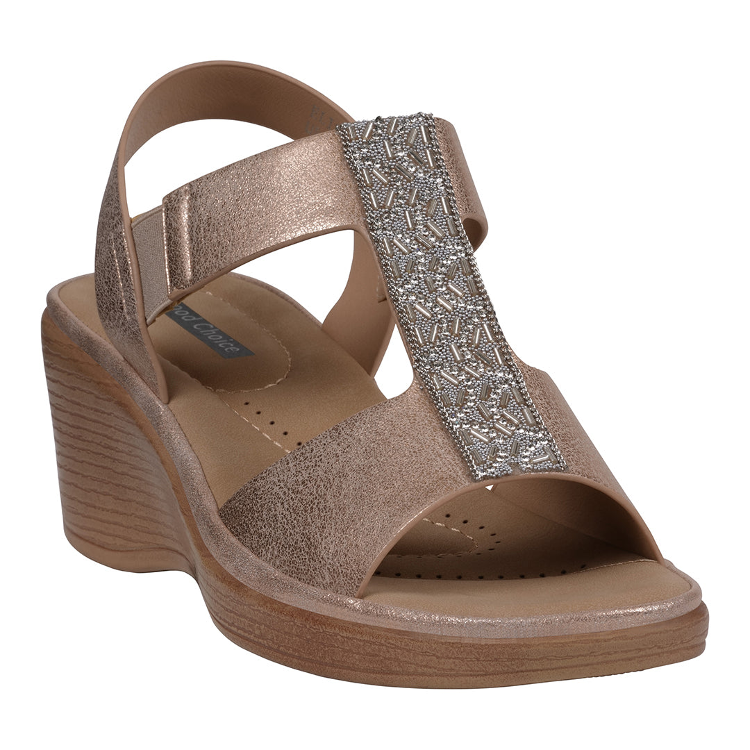 Women's Elissa Rose Gold Embellished Wedge Sandals Rose Gold (shoe) - women's elissa strappy sandals, s - shop at us.meeeshop