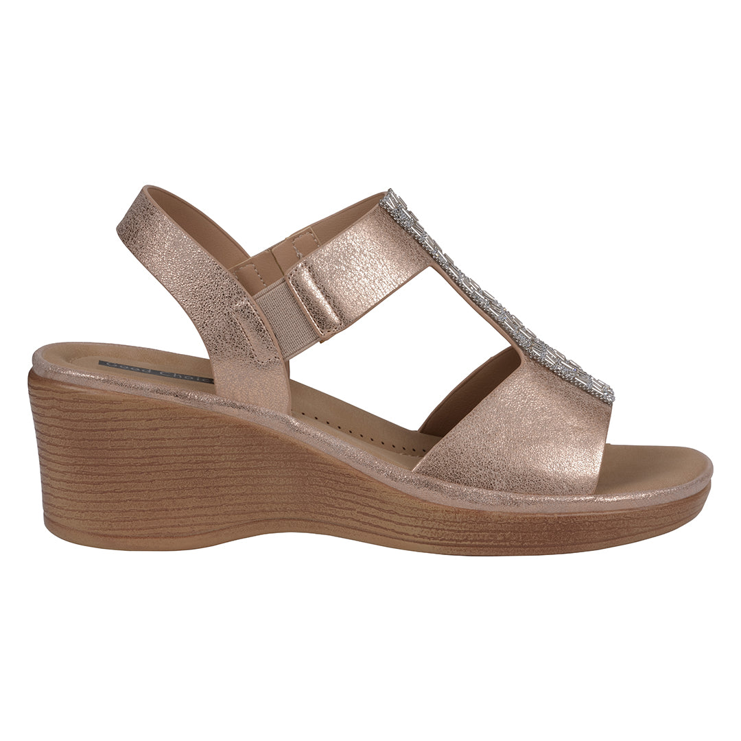 Women's Elissa Rose Gold Embellished Wedge Sandals Rose Gold view 2 (shoe) - women's elissa strappy san - shop at us.meeeshop