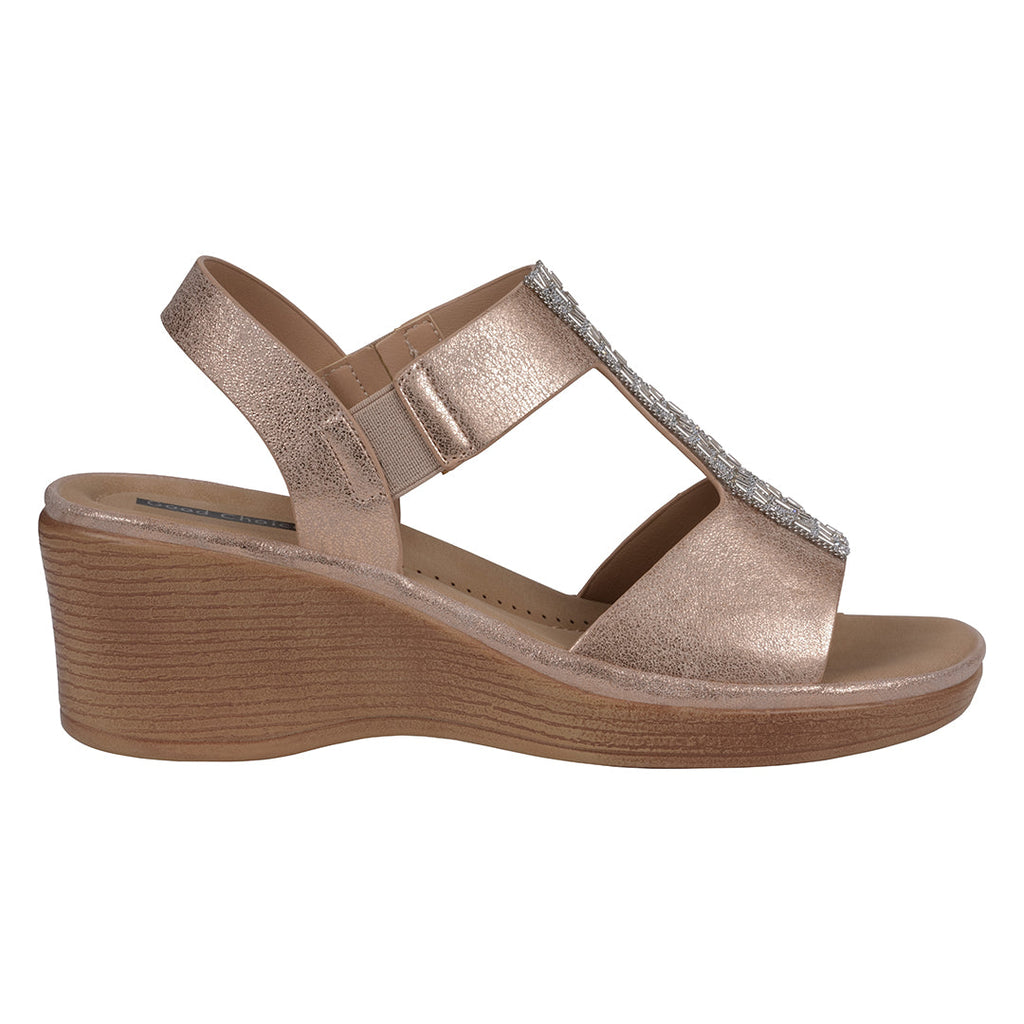 Women's Elissa Rose Gold Embellished Wedge Sandals Rose Gold view 2 (shoe) - women's elissa strappy san - shop at us.meeeshop