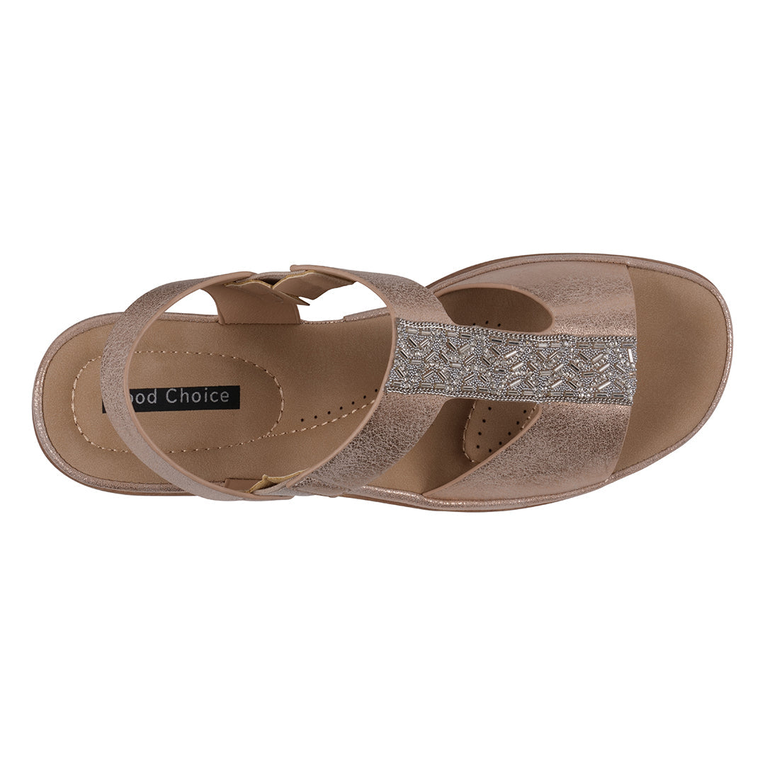 Women's Elissa Rose Gold Embellished Wedge Sandals Rose Gold view 3 (shoe) - women's elissa strappy san - shop at us.meeeshop