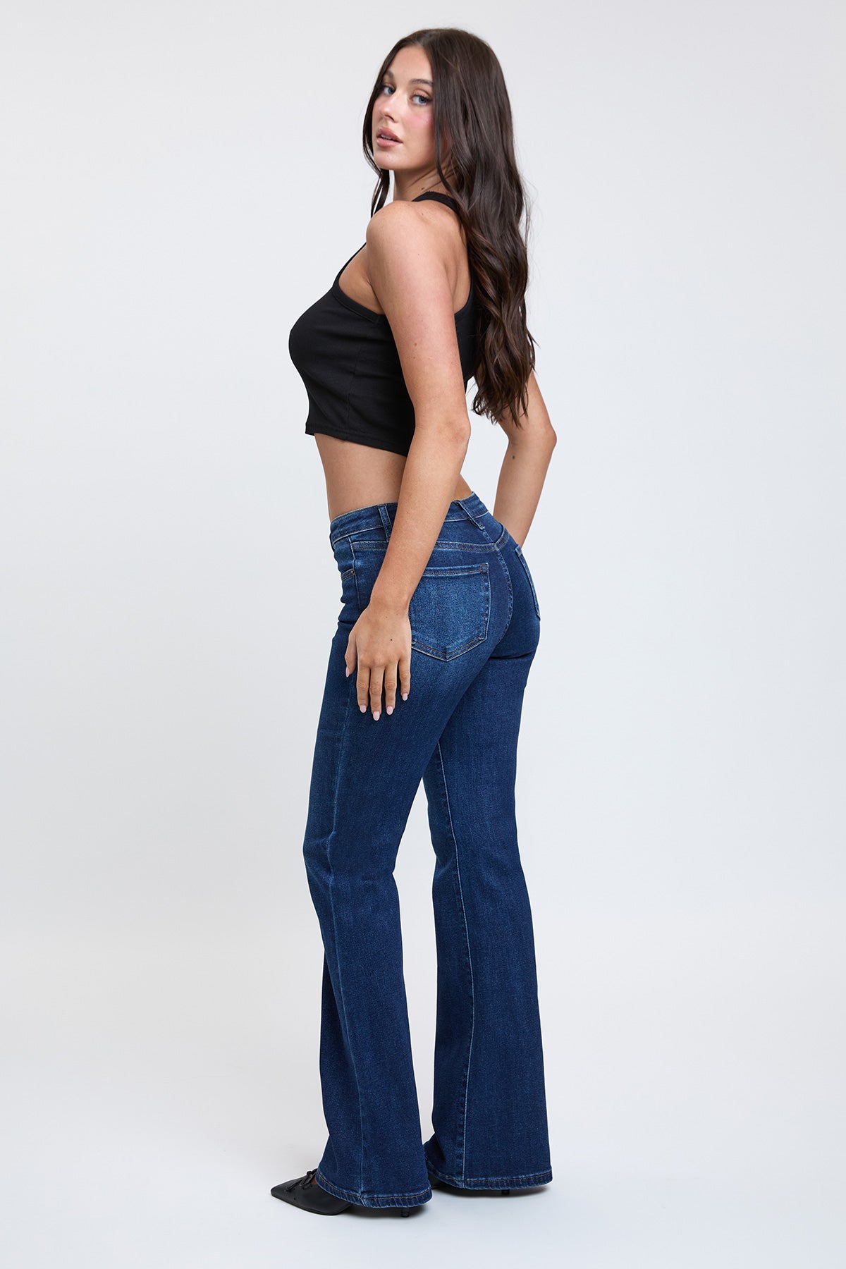 Women's Essential Flare Jeans in Q Celeste Blue Rips view 15 - Women'S Essential Jeans (bottom)
