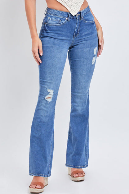 Women's Essential Flare Jeans - Long Inseam in E Royal Blue Rips view 11 - Women'S Essential Jeans (bottom)