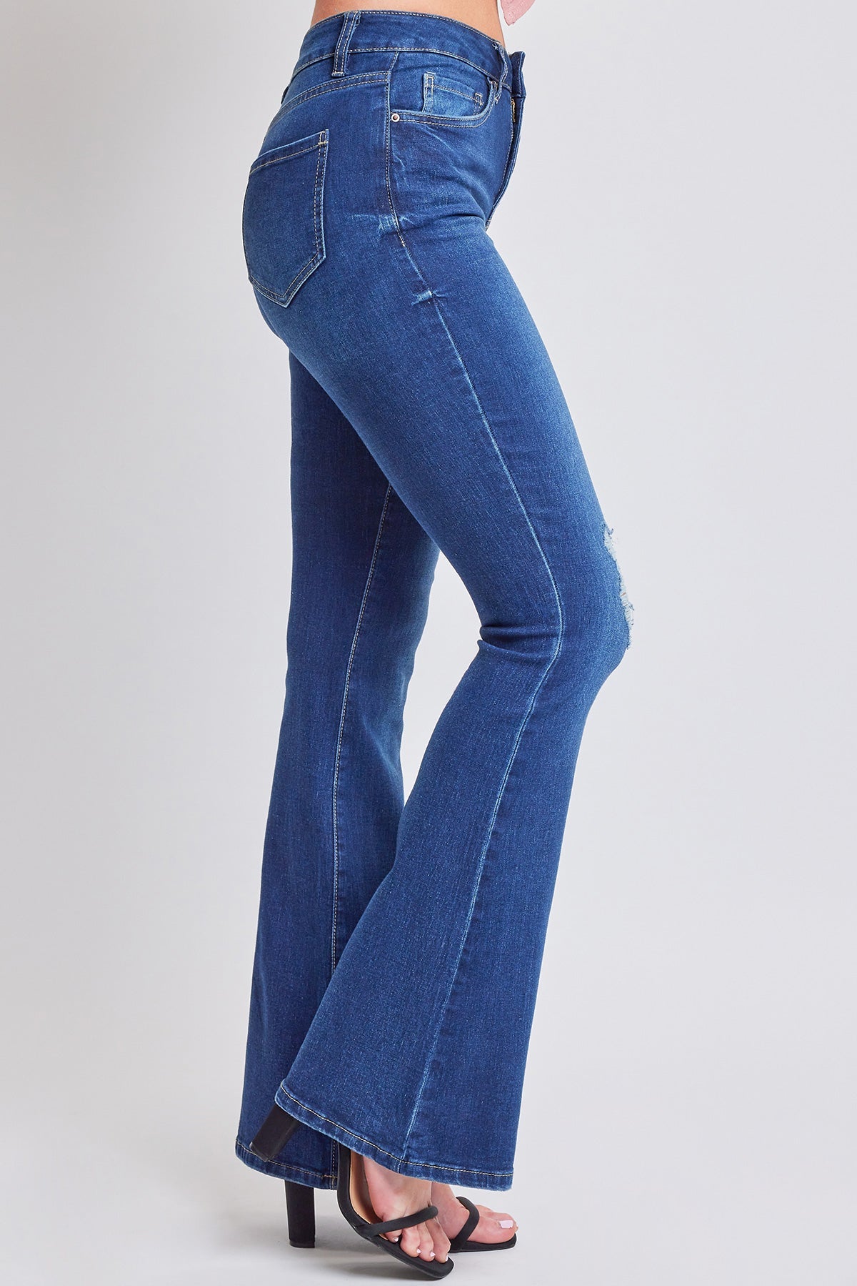 Women's Essential Flare Jeans - Long Inseam in S Midnight Sky Blue Rips view 3 - Women'S Essential Jeans (bottom)