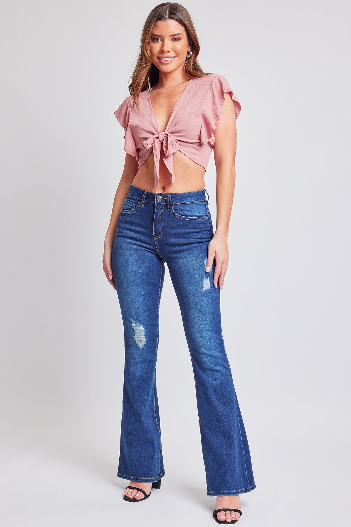 Women's Essential Flare Jeans - Long Inseam in S Midnight Sky Blue Rips view 5 - Women'S Essential Jeans (bottom)