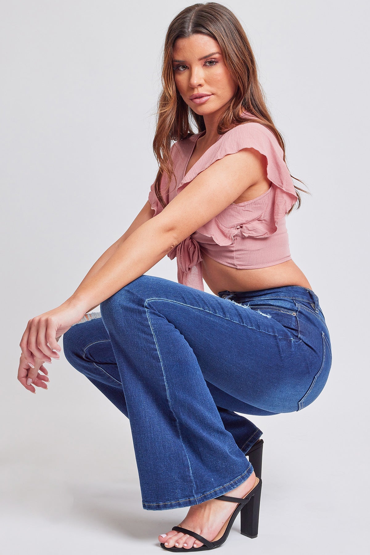 Women's Essential Flare Jeans - Long Inseam in S Midnight Sky Blue Rips view 6 - Women'S Essential Jeans (bottom)