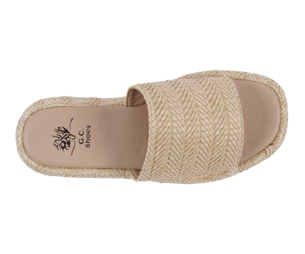 Women's Evie Natural Platform Slide Natural view 3 (shoe) - women's evie knit slide sandal, vionic wome - shop at us.meeeshop