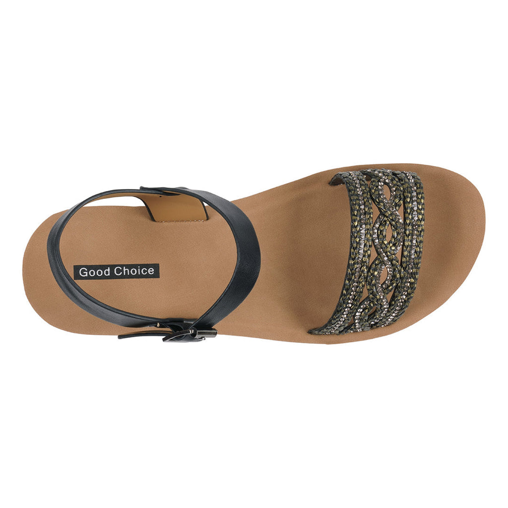 Women's Fay Black Embellished Cross Strap Sandals Black view 3 (shoe) - women's day sandals, women's da - shop at us.meeeshop