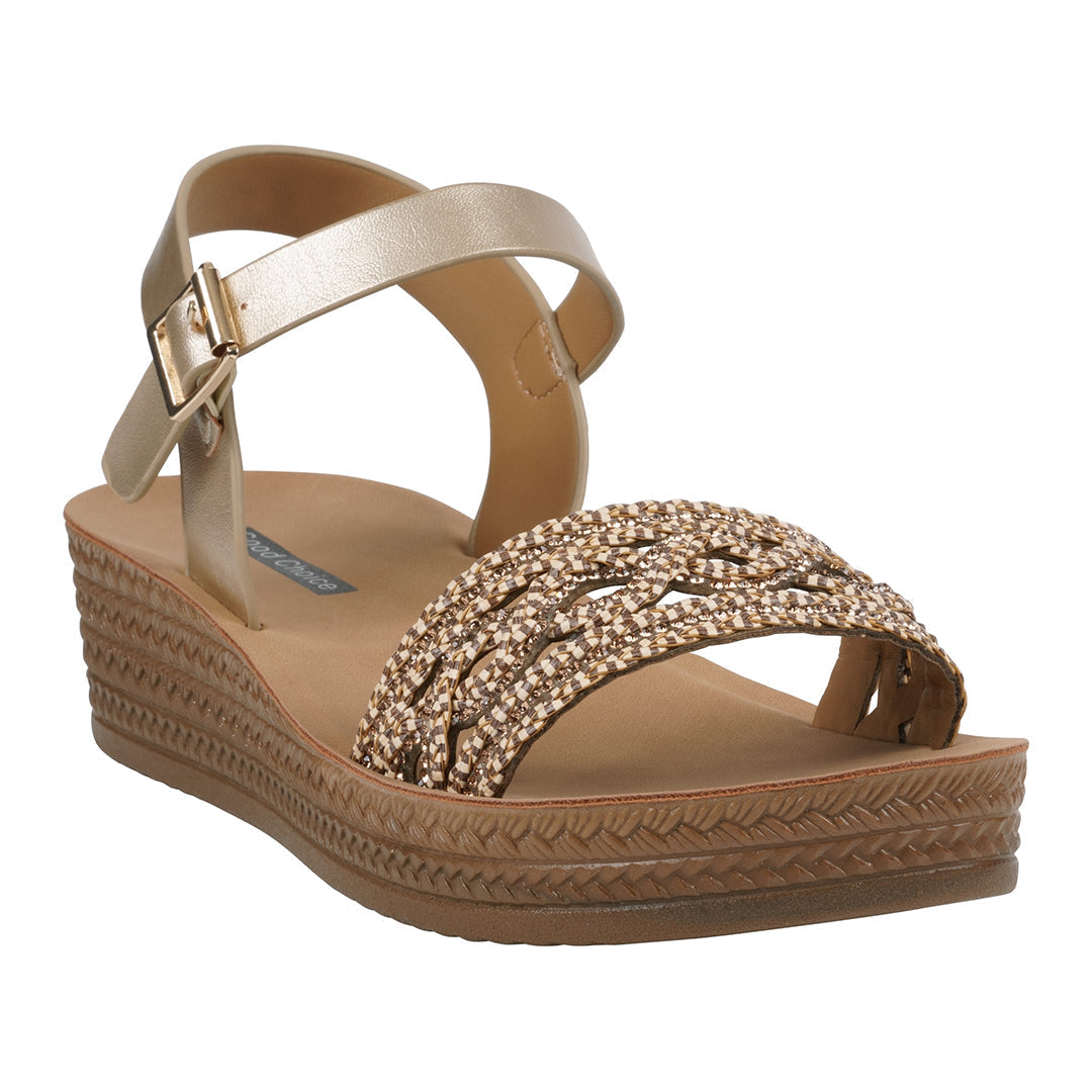 Women's Fay Gold Embellished Cross Strap Sandals Gold (shoe) - women's day sandals, women's day shoes,  - shop at us.meeeshop