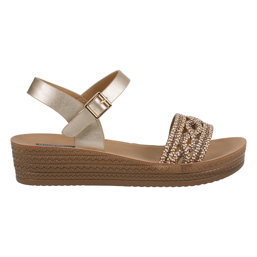 Women's Fay Gold Embellished Cross Strap Sandals Gold view 2 (shoe) - women's day sandals, women's day  - shop at us.meeeshop