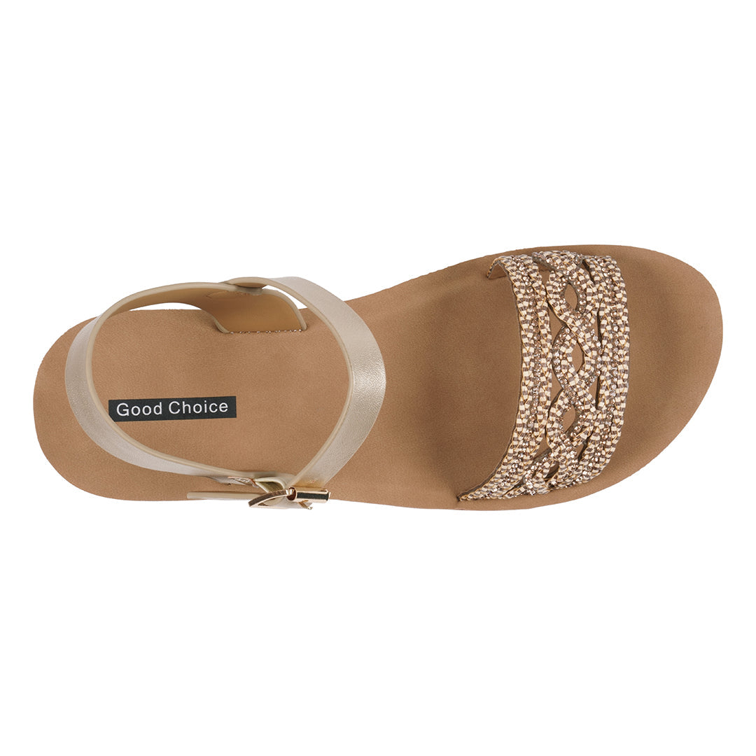 Women's Fay Gold Embellished Cross Strap Sandals Gold view 3 (shoe) - women's day sandals, women's day  - shop at us.meeeshop