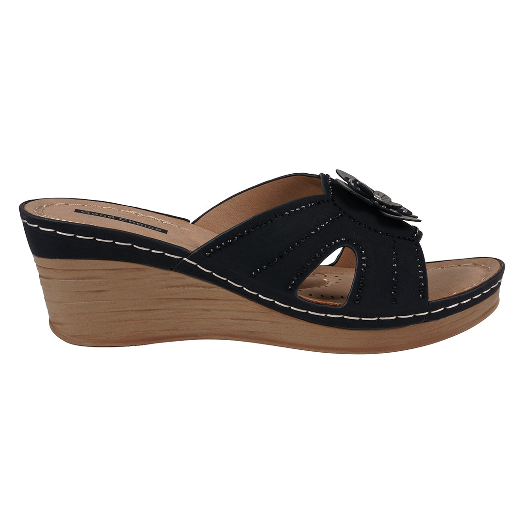 Women's Fiora Black Floral Wedge Sandals Black view 3 (shoe) - wedge sandals, floral wedge sandals - shop at us.meeeshop