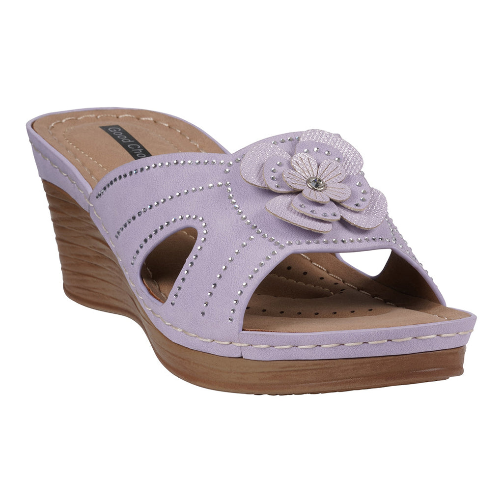Women's Fiora Lilac Floral Wedge Sandals Lilac (shoe) - wedge sandals, floral wedge sandals - shop at us.meeeshop