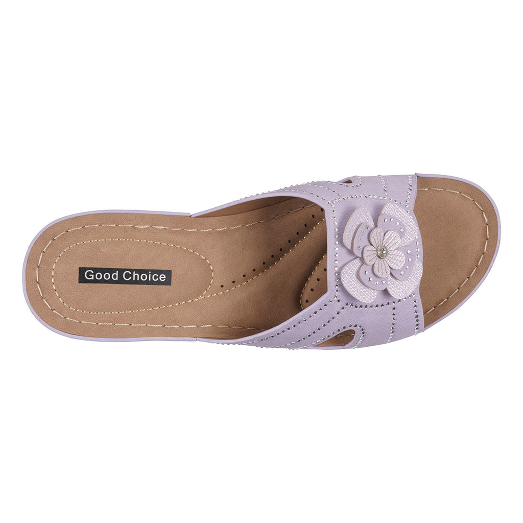 Women's Fiora Lilac Floral Wedge Sandals Lilac view 3 (shoe) - wedge sandals, floral wedge sandals - shop at us.meeeshop