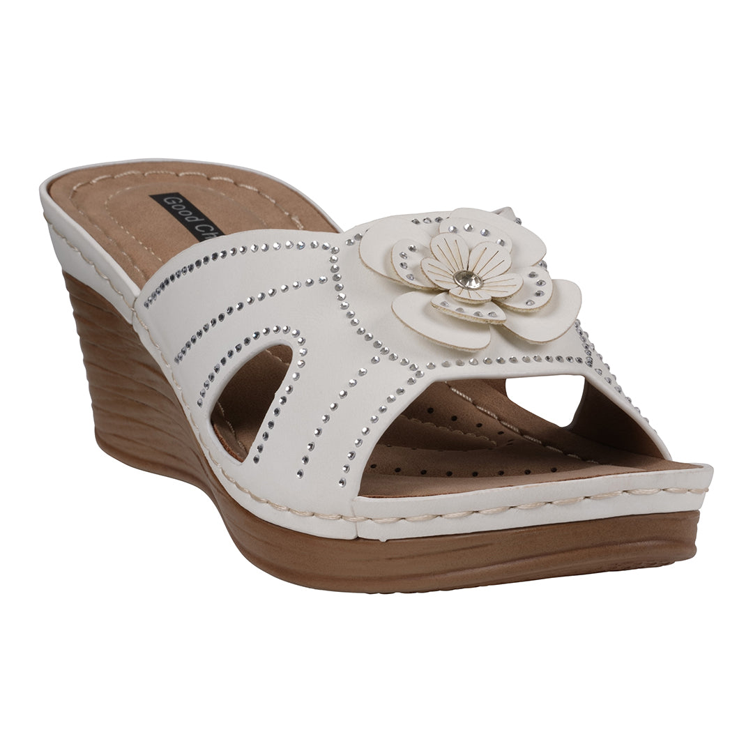 Women's Fiora White Floral Wedge Sandals White (shoe) - wedge sandals, floral wedge sandals - shop at us.meeeshop