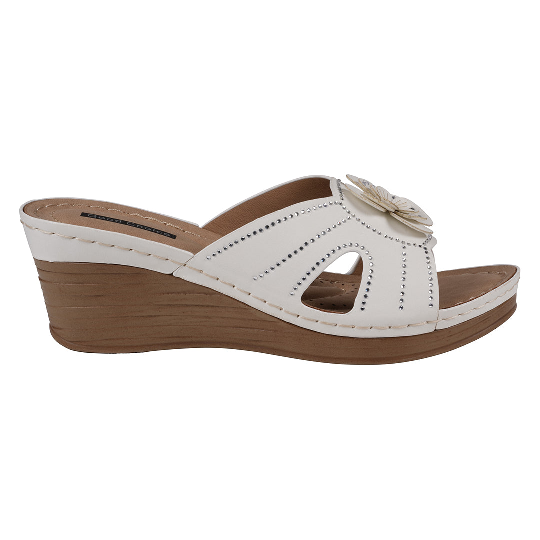 Women's Fiora White Floral Wedge Sandals White view 2 (shoe) - wedge sandals, floral wedge sandals - shop at us.meeeshop