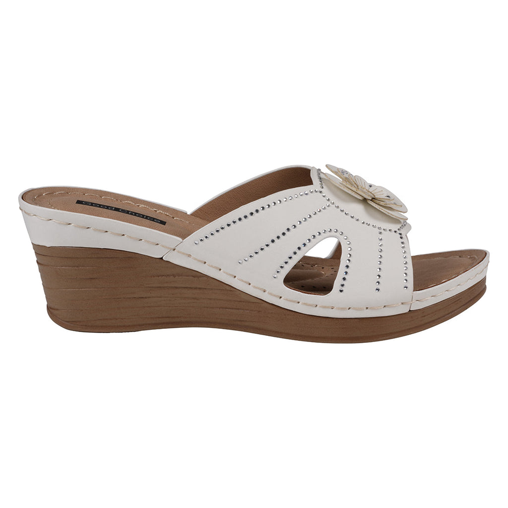 Women's Fiora White Floral Wedge Sandals White view 2 (shoe) - wedge sandals, floral wedge sandals - shop at us.meeeshop