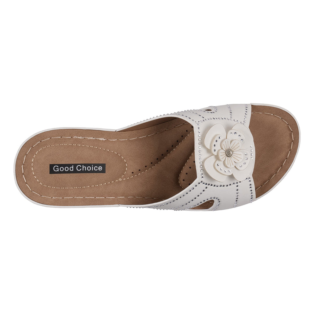Women's Fiora White Floral Wedge Sandals White view 3 (shoe) - wedge sandals, floral wedge sandals - shop at us.meeeshop