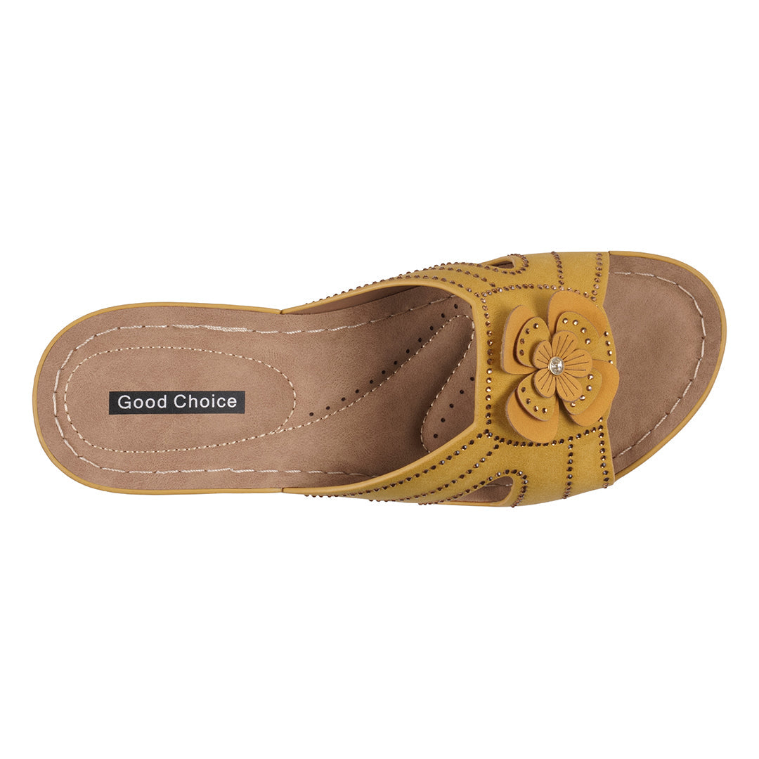 Women's Fiora Yellow Floral Wedge Sandals Yellow view 3 (shoe) - wedge sandals, floral wedge sandals - shop at us.meeeshop