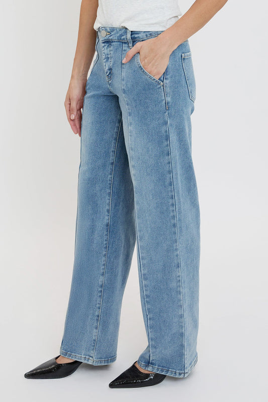 Women's Front Seam Wide Leg Jeans in C Sky Blue view 2 - Women'S Seam Jeans (bottom)