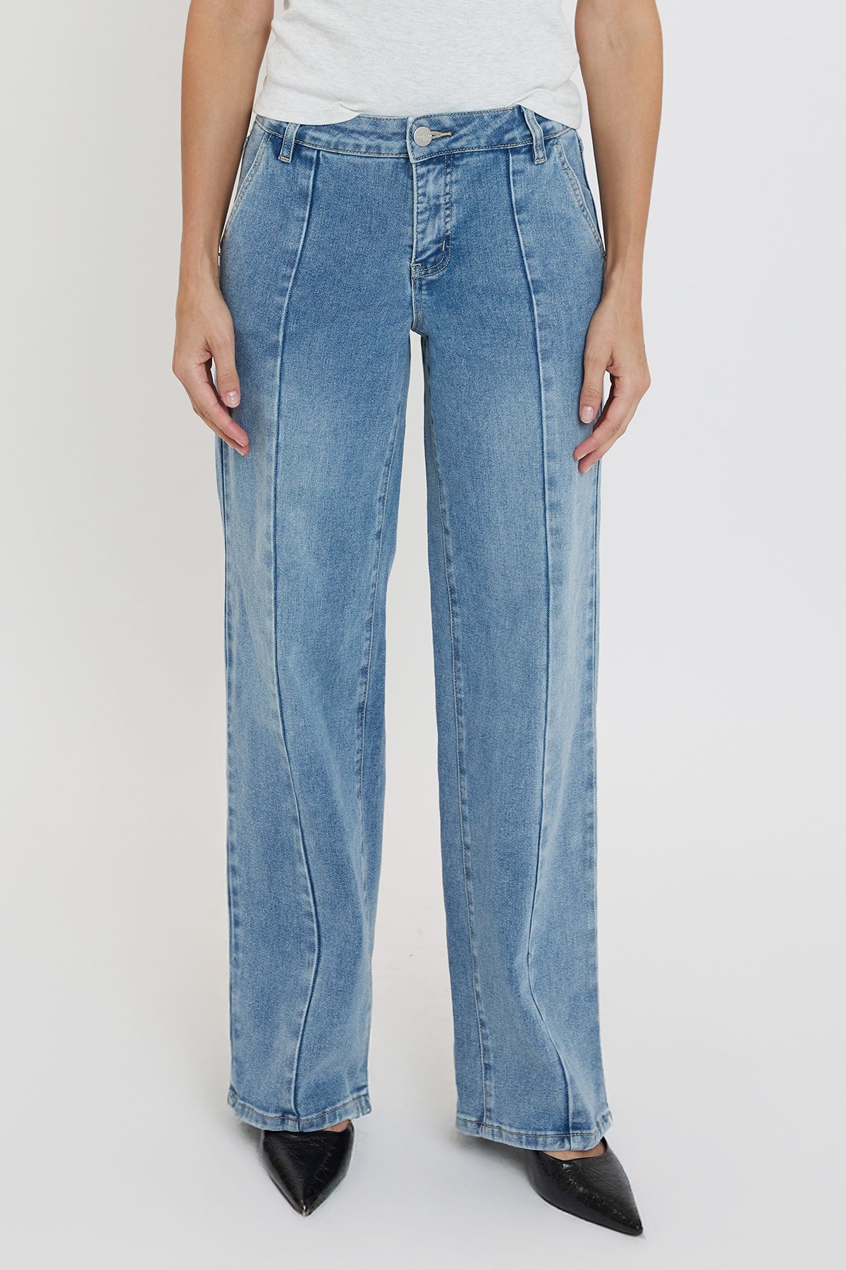 Women's Front Seam Wide Leg Jeans in C Sky Blue view 3 - Women'S Seam Jeans (bottom)