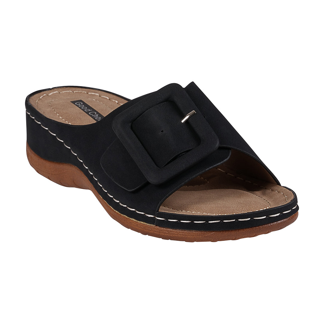 Women's Hamden Black Buckled Flat Sandals Black (shoe) - women's hamden slingback pumps, hamden heel, h - shop at us.meeeshop