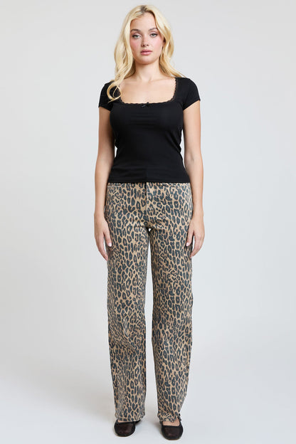 Women's High Rise Animal Print Wide Leg Jeans in Cheetah - High-Waisted - Women High Jeans (bottom)