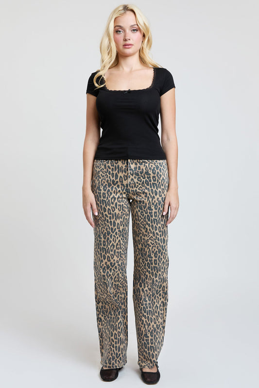 Women's High Rise Animal Print Wide Leg Jeans in Cheetah - High-Waisted - Women High Jeans (bottom)