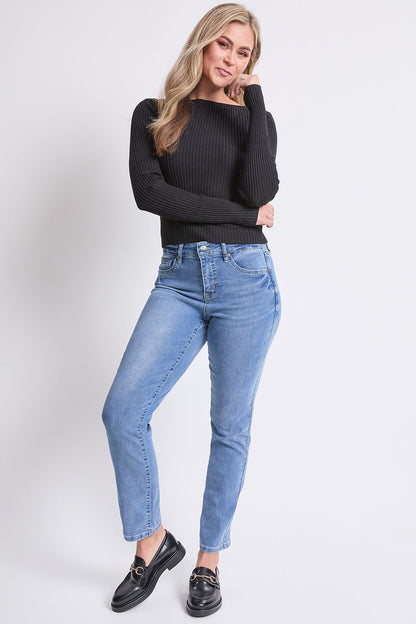 Women's High Rise Basic 5 Pocket Straight Jeans in M Medium Blue - High-Waisted - Women High Jeans (bottom)