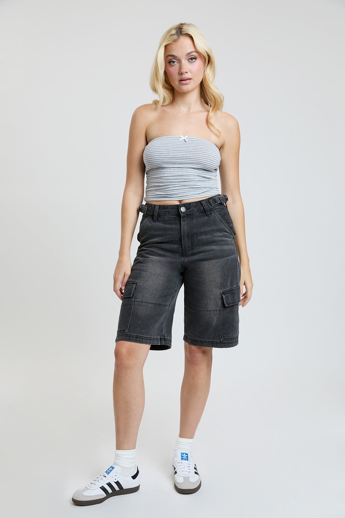 Women's High Rise Cargo Jort in CH Washed Black - High-Waisted - High Rise Shorts Women (bottom)