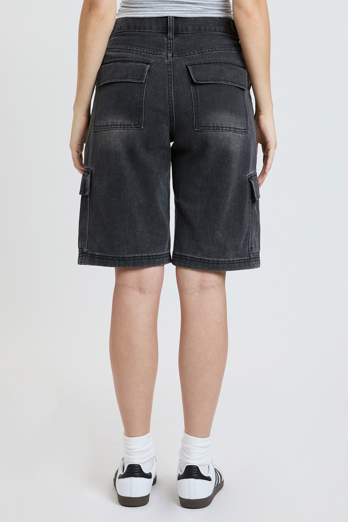 Women's High Rise Cargo Jort in CH Washed Black view 3 - High-Waisted - High Rise Shorts Women (bottom)
