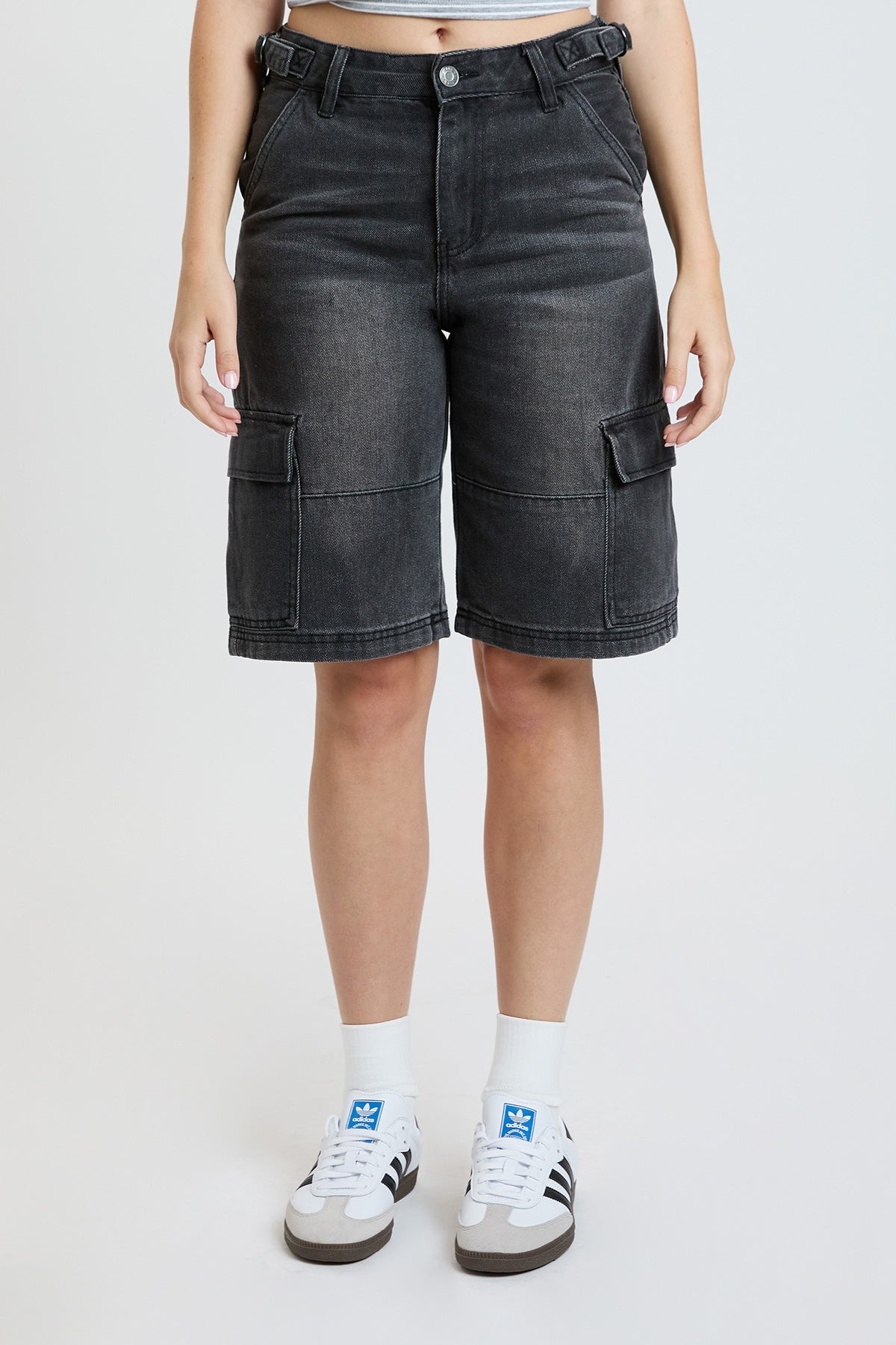 Women's High Rise Cargo Jort in CH Washed Black view 6 - High-Waisted - High Rise Shorts Women (bottom)