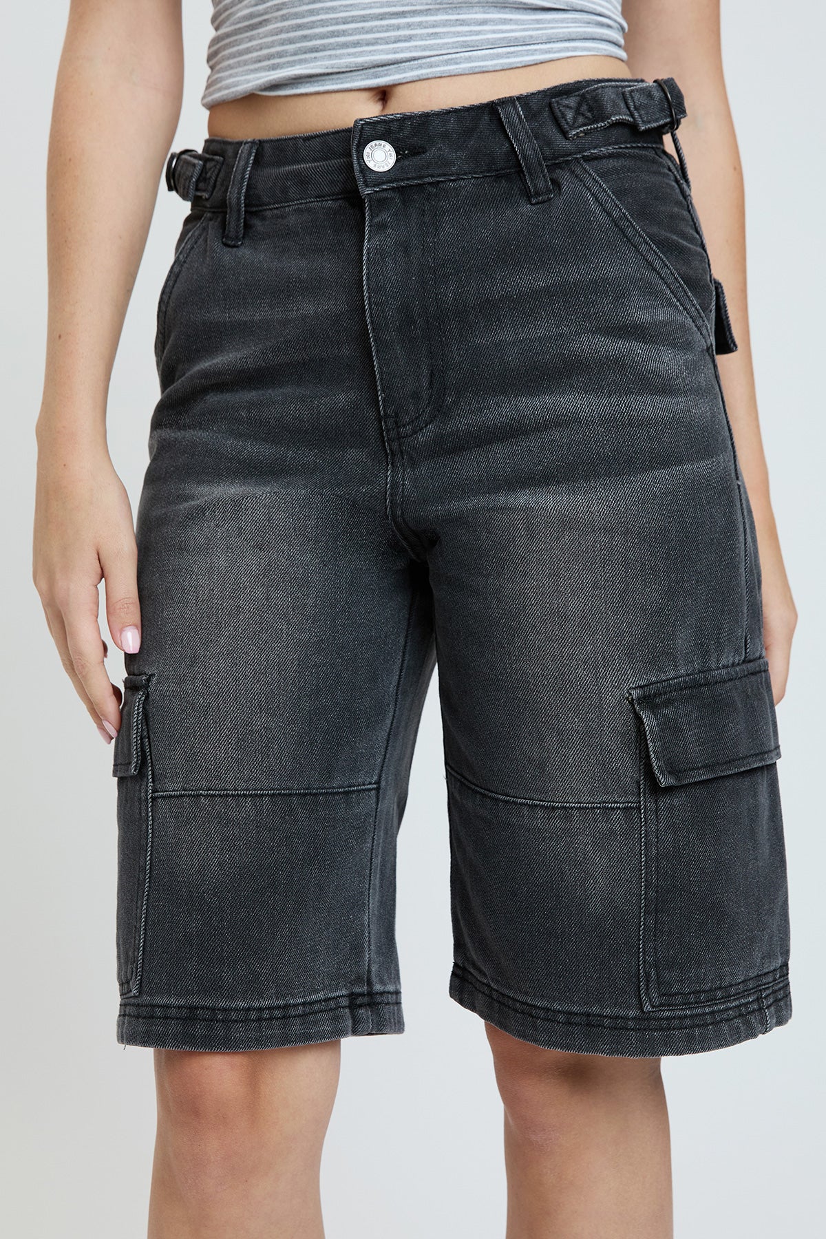 Women's High Rise Cargo Jort in CH Washed Black view 7 - High-Waisted - High Rise Shorts Women (bottom)