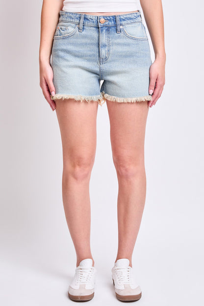 Women's High Rise Fray Hem Shorts in J Faded Blue view 16 - High-Waisted - Women'S High Shorts (bottom)
