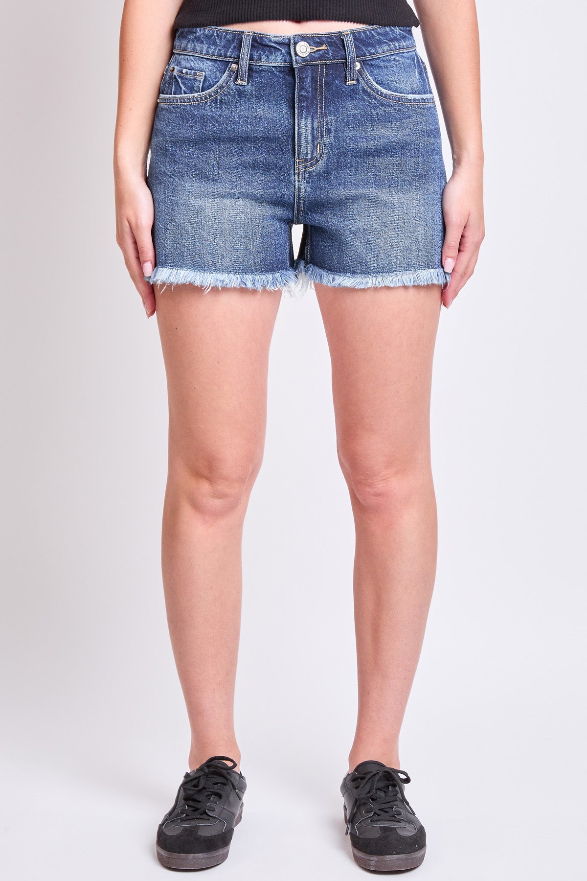 Women's High Rise Fray Hem Shorts in N Indigo Blue view 22 - High-Waisted - Women'S High Shorts (bottom)