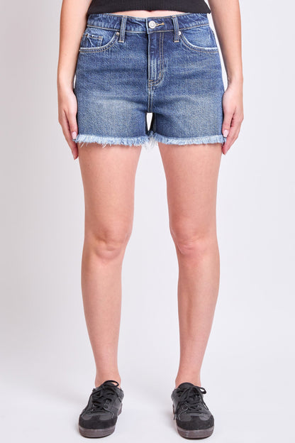 Women's High Rise Fray Hem Shorts in N Indigo Blue view 22 - High-Waisted - Women'S High Shorts (bottom)