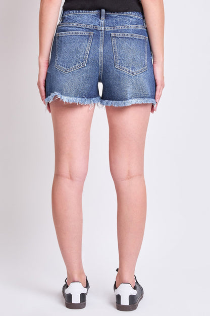 Women's High Rise Fray Hem Shorts in N Indigo Blue view 25 - High-Waisted - Women'S High Shorts (bottom)
