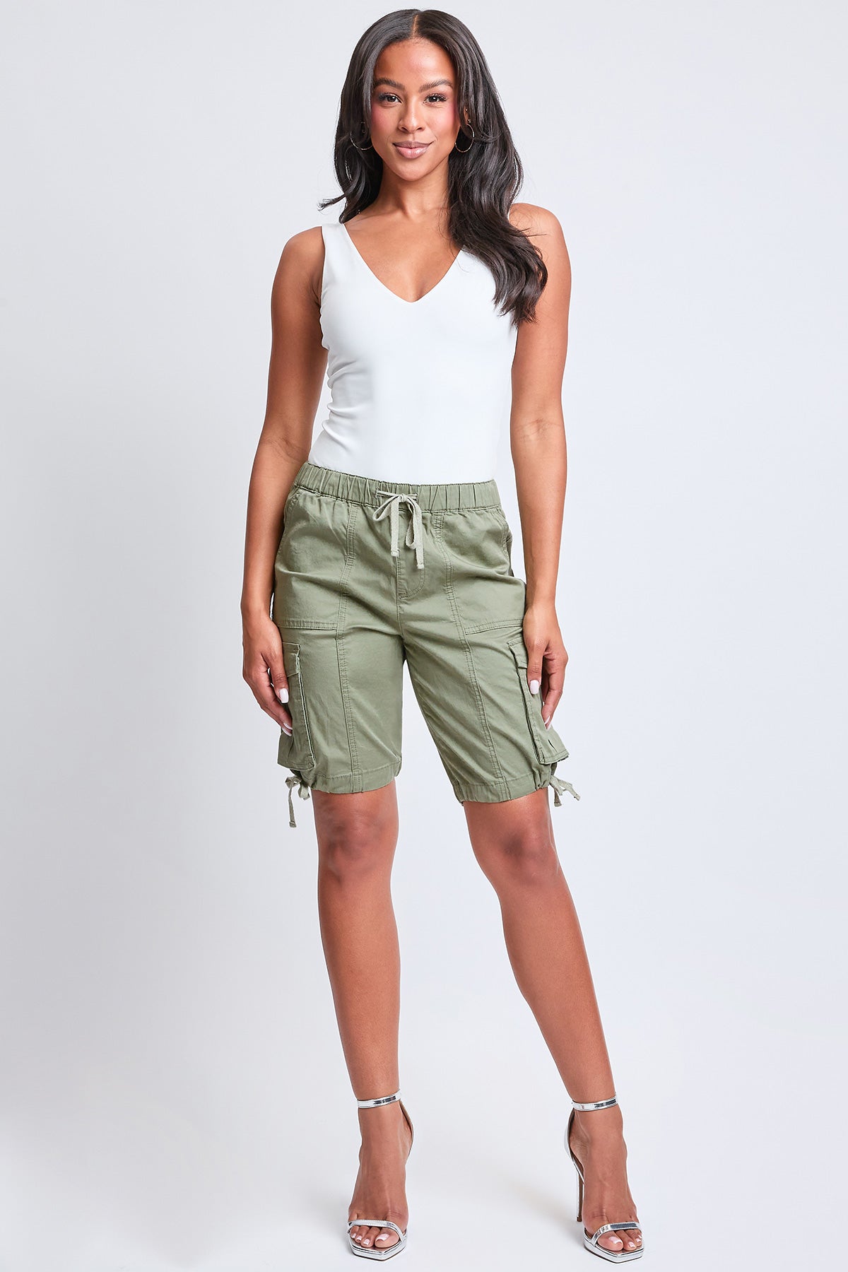 Women's High Rise Long Cargo Shorts in Charcoal view 5 - High-Waisted - Women'S High Shorts (bottom)