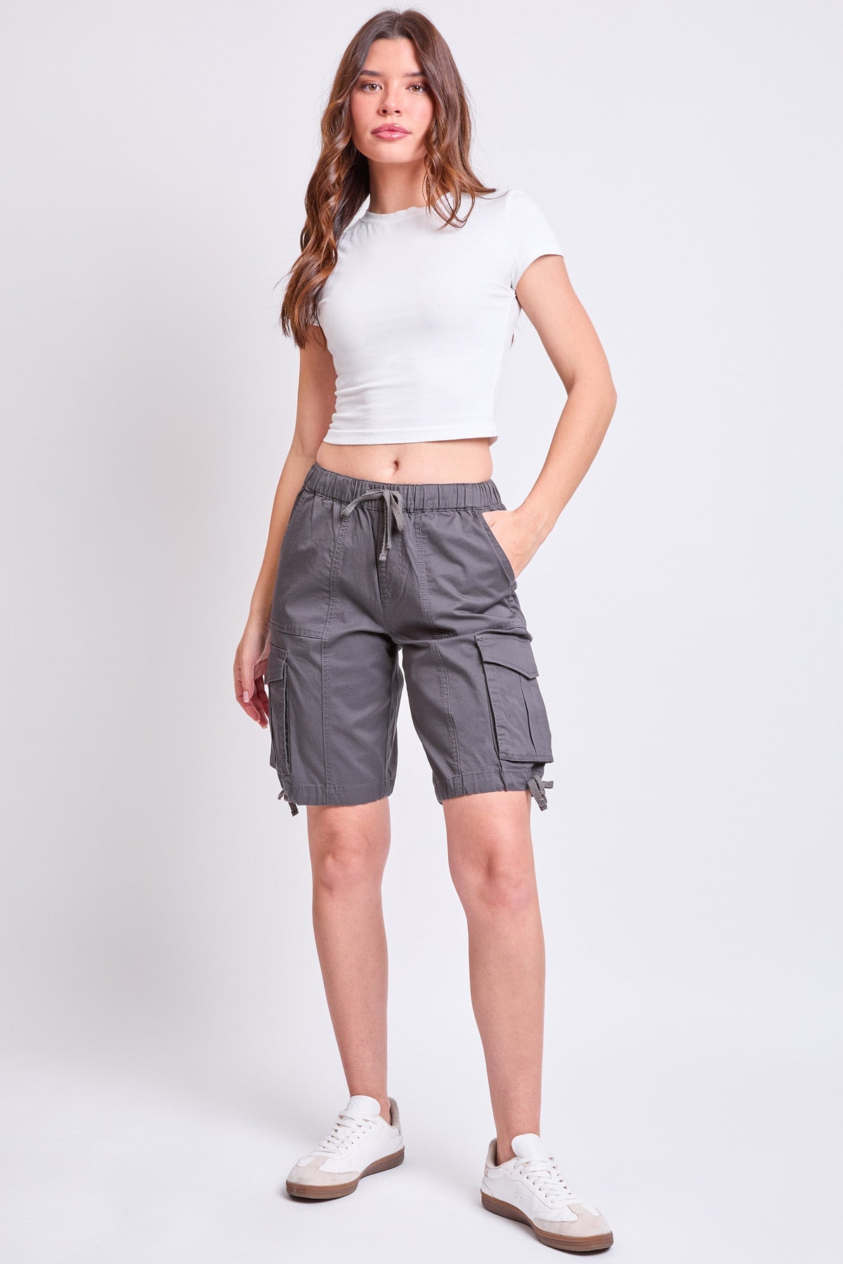Women's High Rise Long Cargo Shorts in Charcoal view 6 - High-Waisted - Women'S High Shorts (bottom)