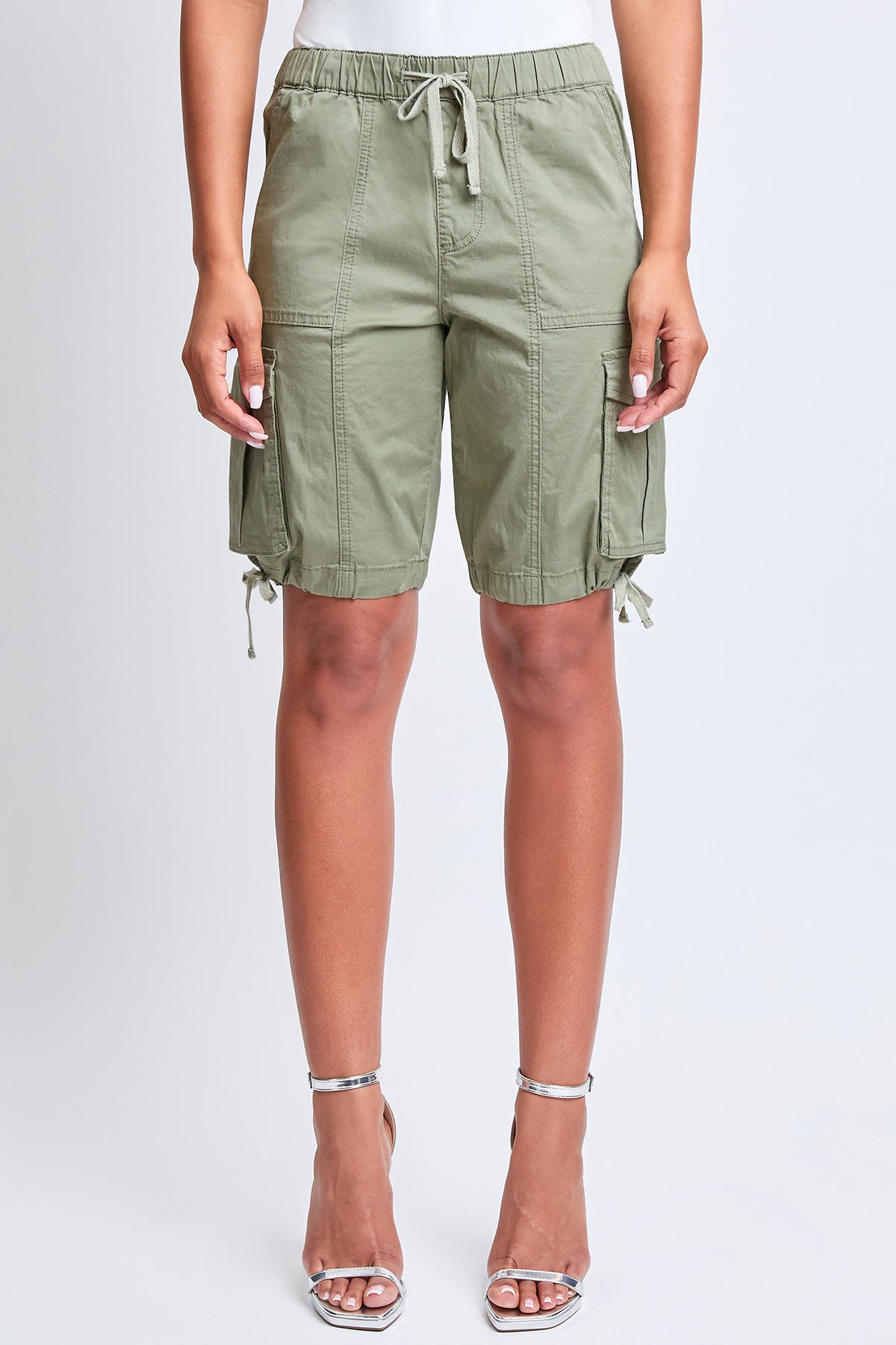 Women's High Rise Long Cargo Shorts in Green Tea view 2 - High-Waisted - Women'S High Shorts (bottom)