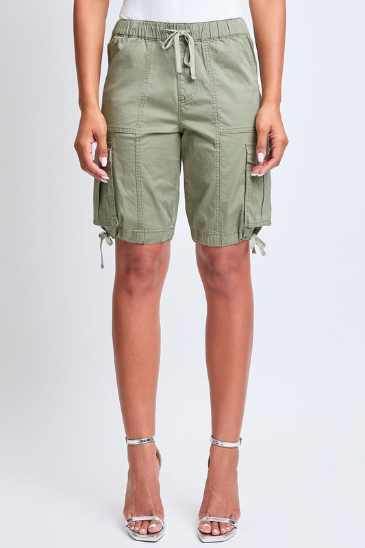 Women's High Rise Long Cargo Shorts in Green Tea view 2 - High-Waisted - Women'S High Shorts (bottom)