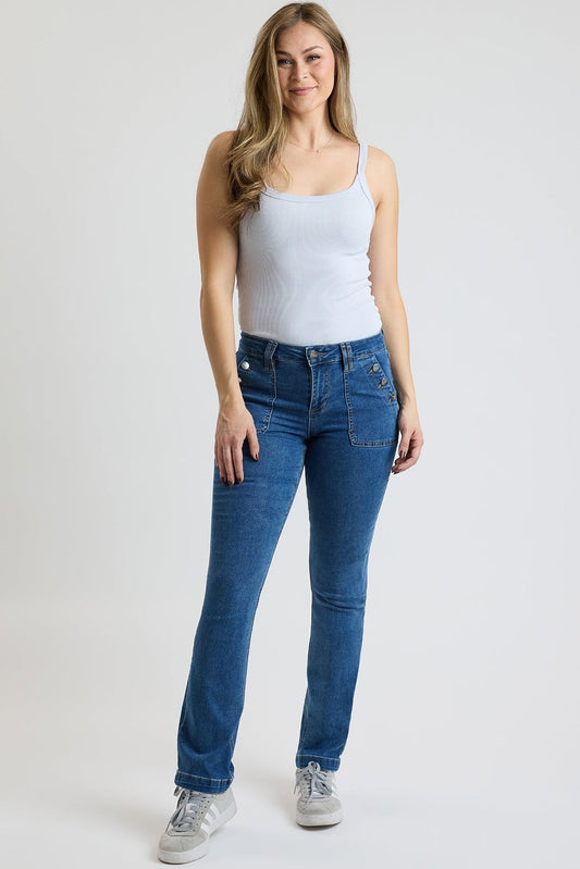 Women's High Rise Sailor Bootcut in M Medium Blue - High-Waisted - Women'S Bootcut High Rise Jeans (bottom)